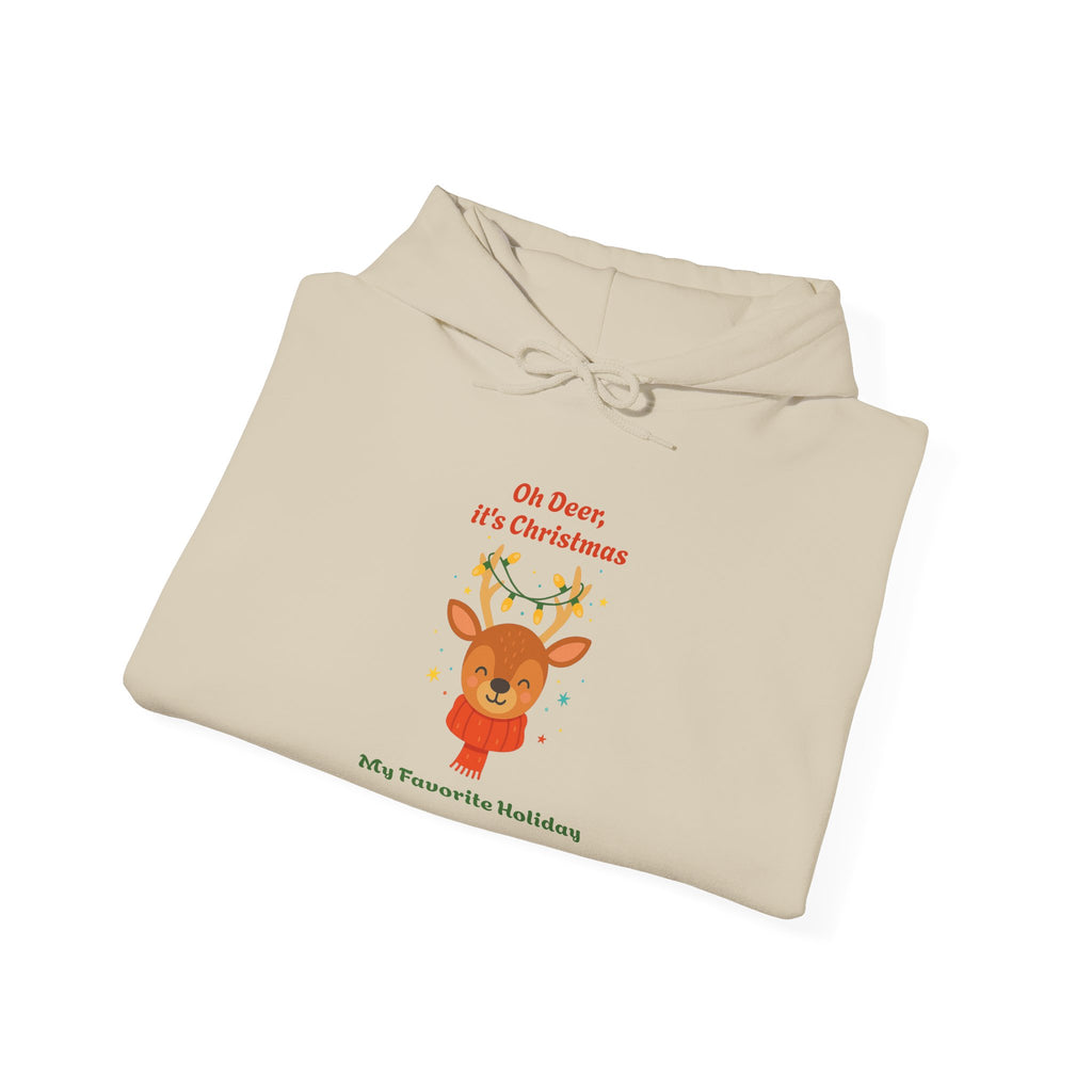 Christmas Reindeer Hoodie - "Oh Deer, It's Christmas" Holiday Sweatshirt