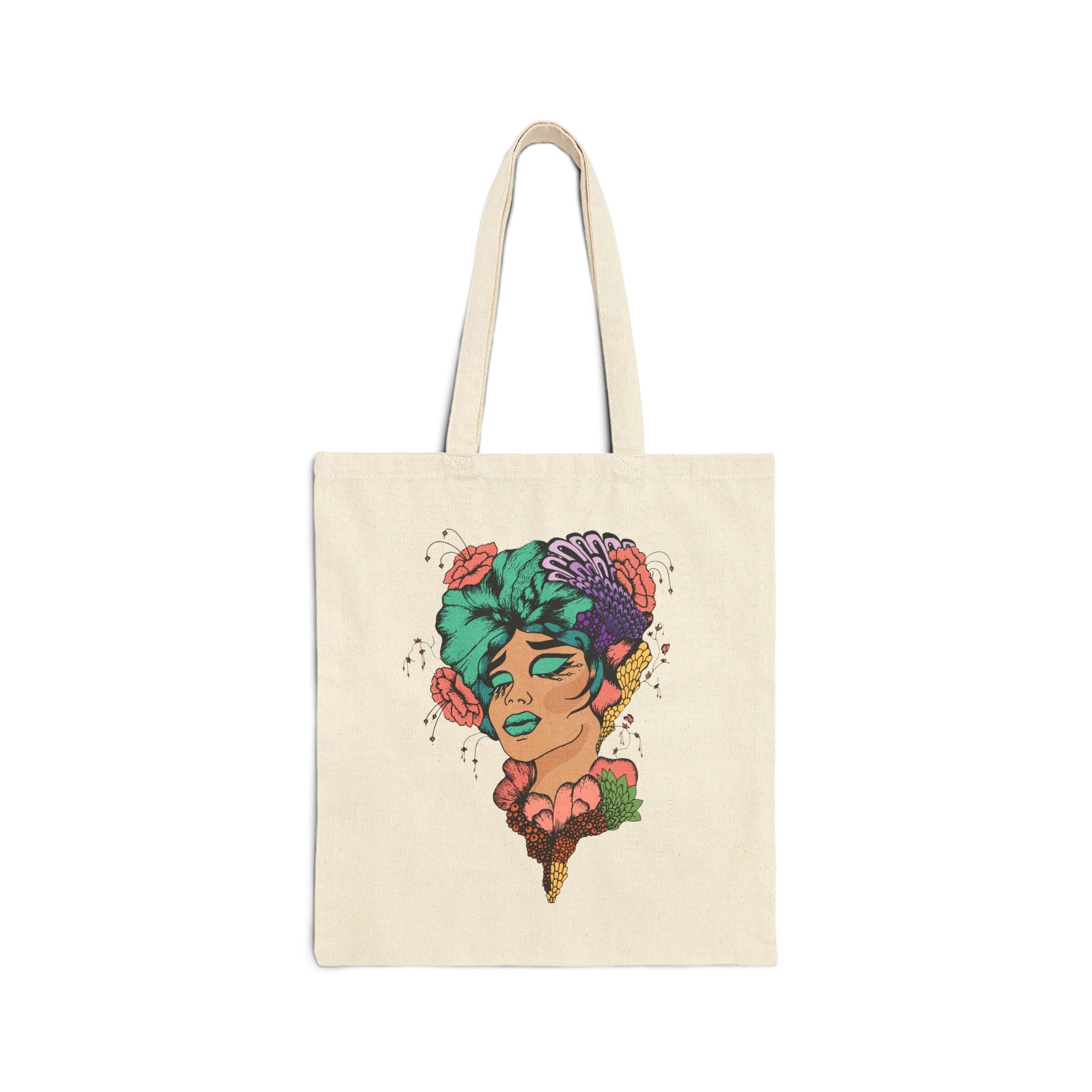 Cotton Canvas Tote Bag with Woman Head.