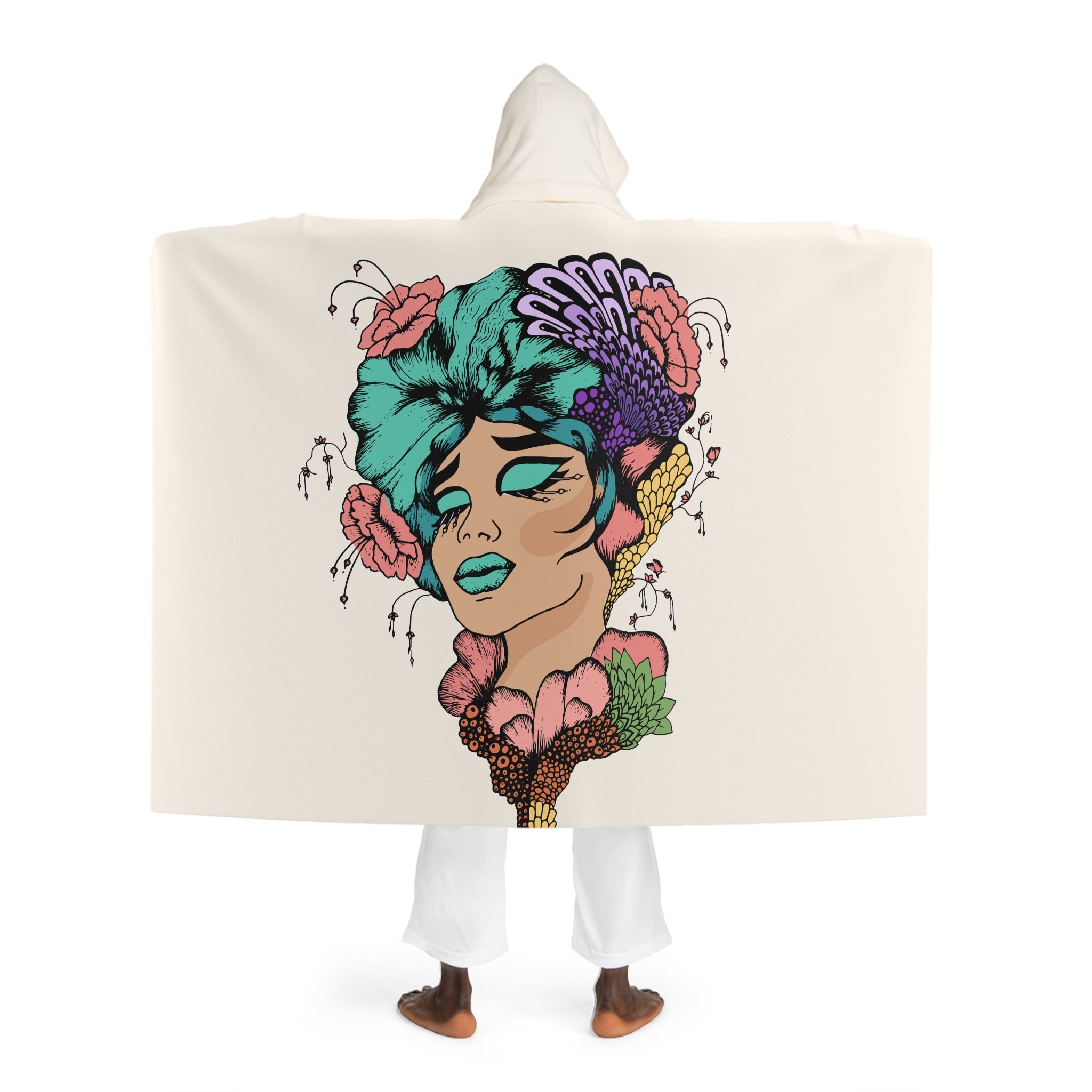 Artistic Woman Artistic Head Hooded Sherpa Blanket