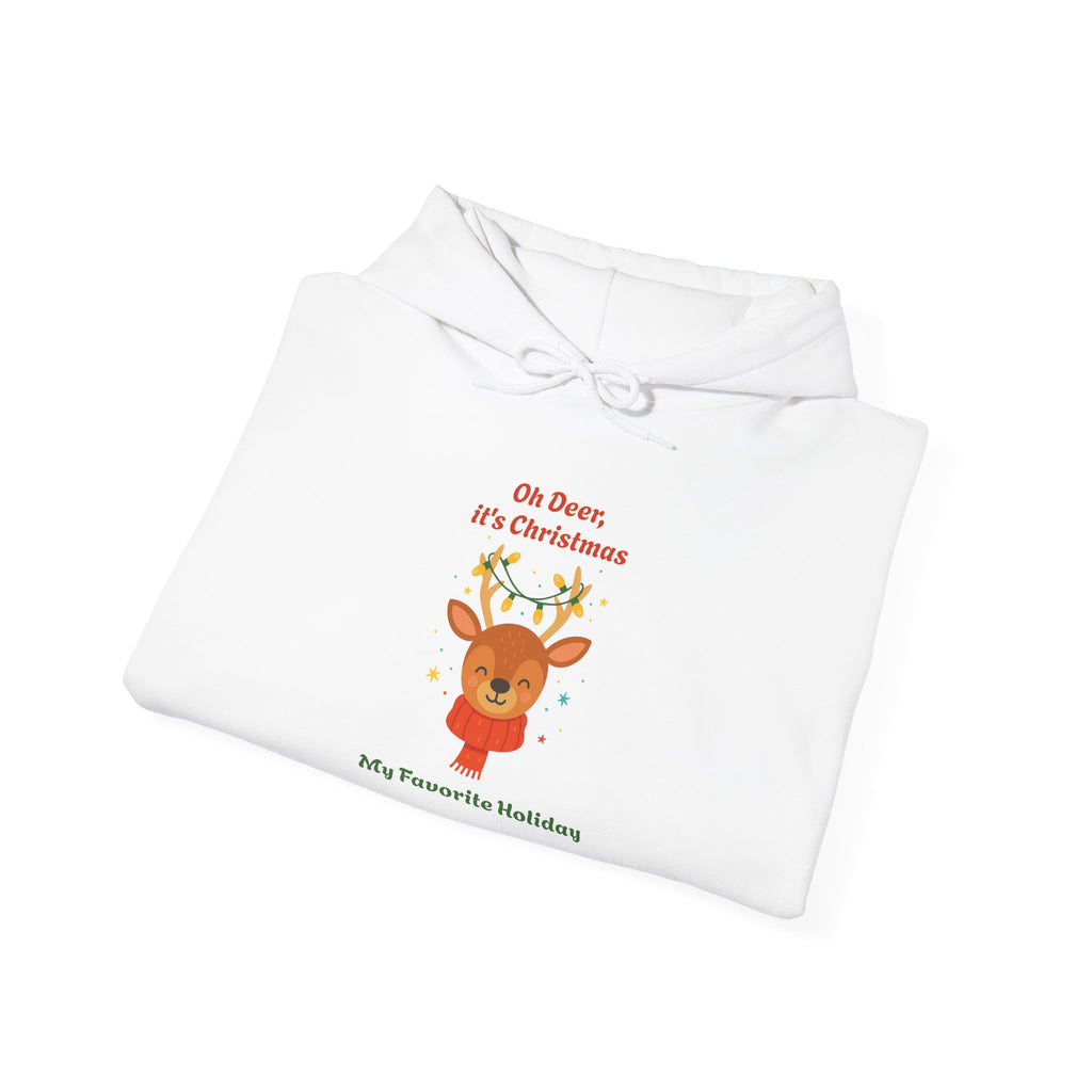 Christmas Reindeer Hoodie - "Oh Deer, It's Christmas" Holiday Sweatshirt