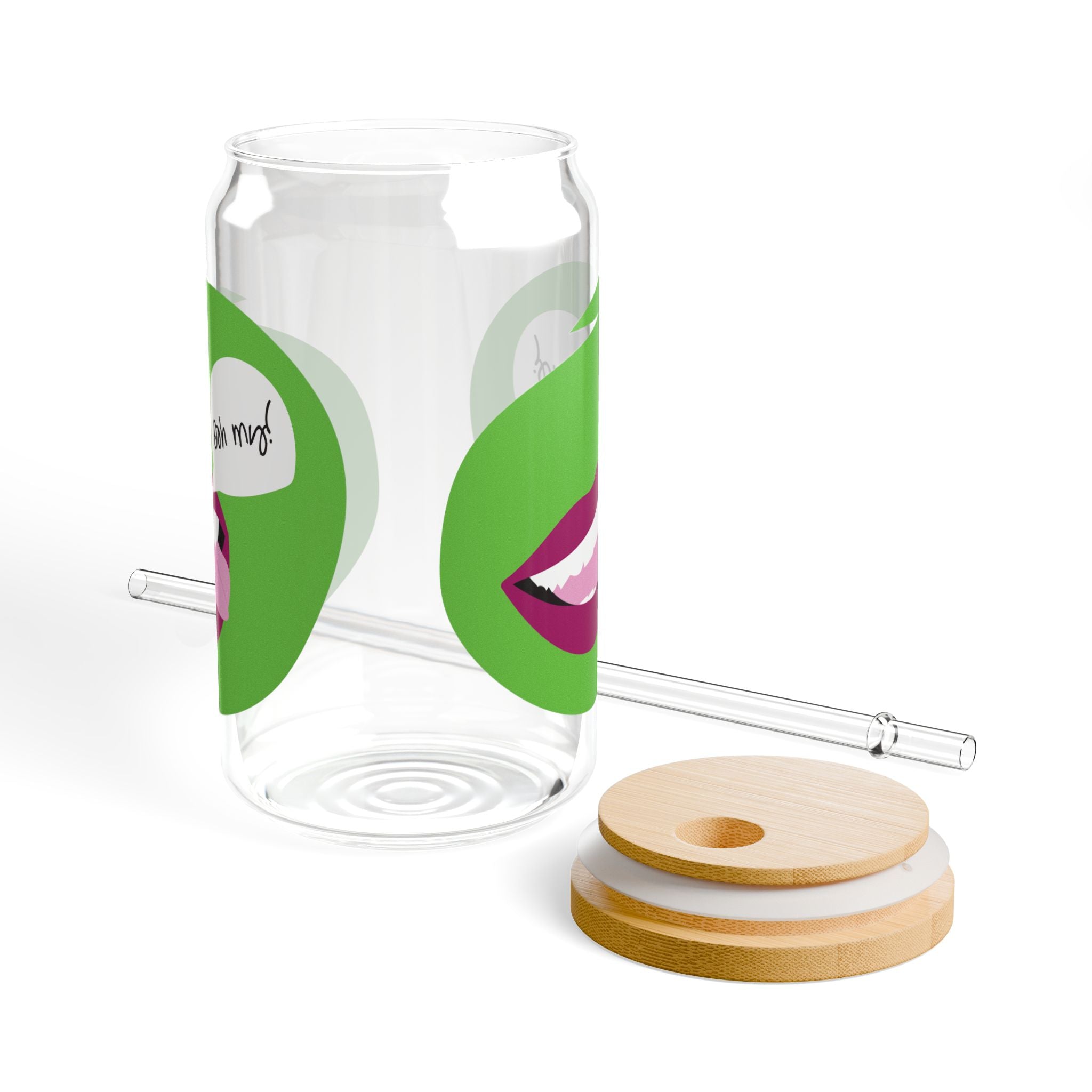 16oz Glass Sipper Cup – Retro Pop-Art Lips Design (“You Up?”)