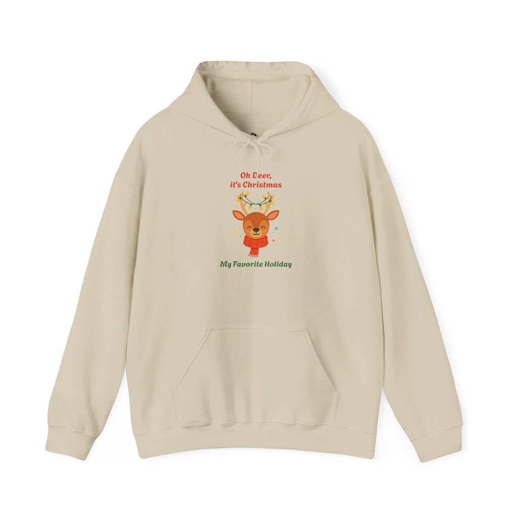 Christmas Reindeer Hoodie - "Oh Deer, It's Christmas" Holiday Sweatshirt