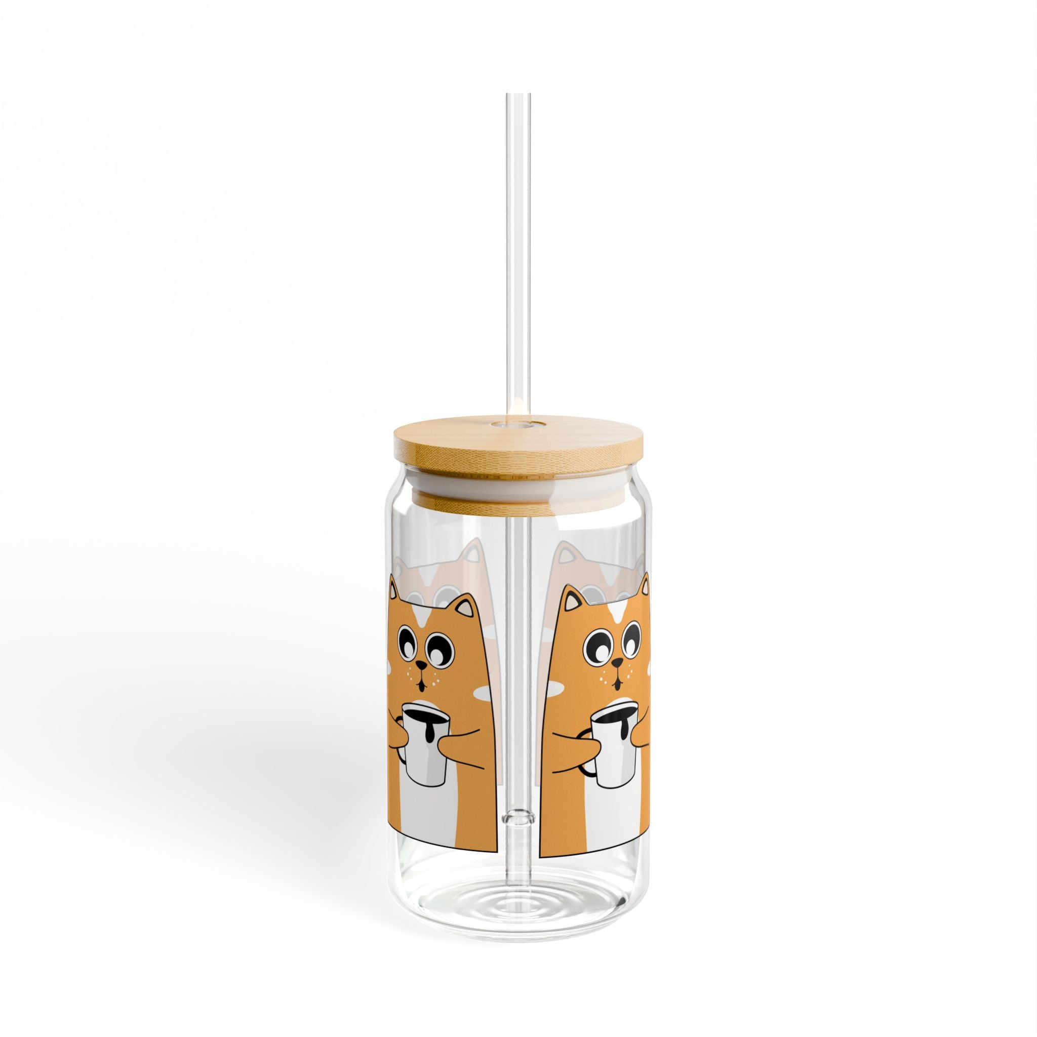Sipper Glass with Cute Shiba Inu Coffee Design