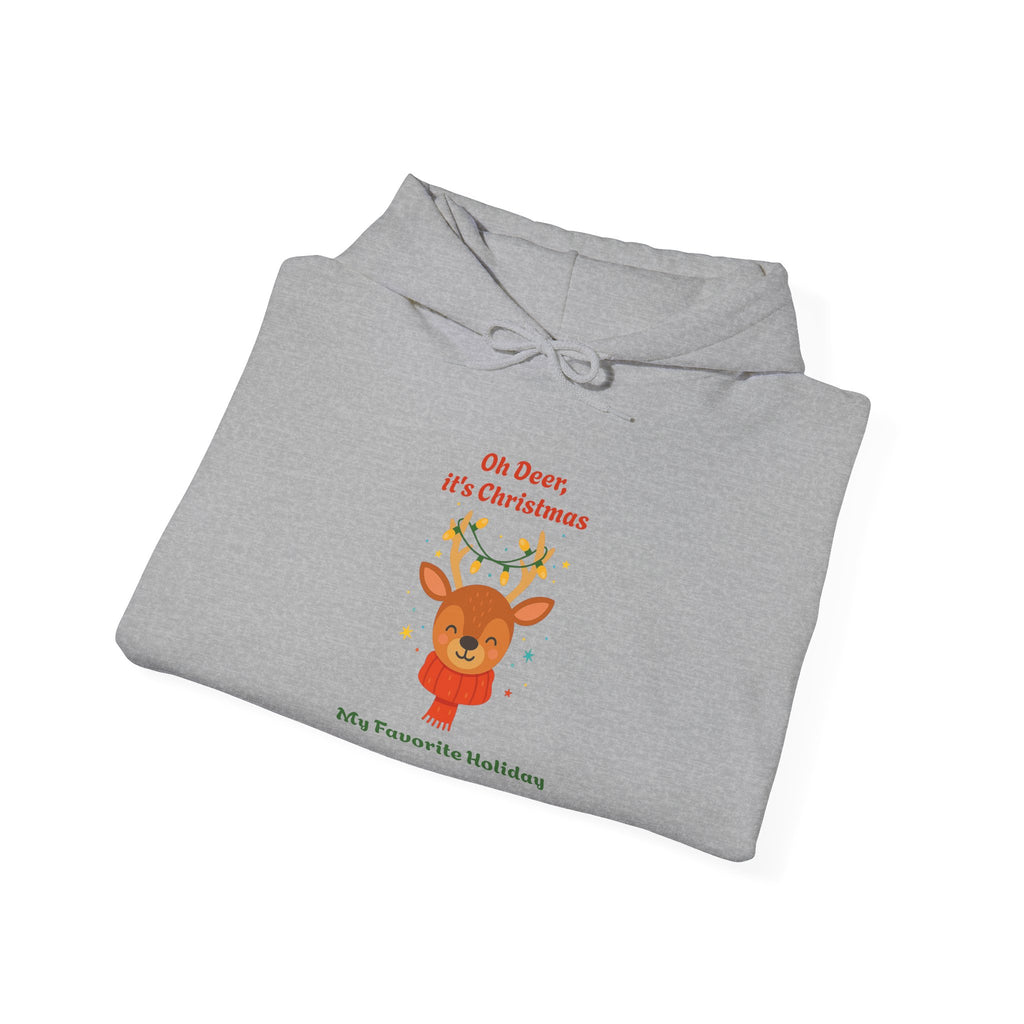 Christmas Reindeer Hoodie - "Oh Deer, It's Christmas" Holiday Sweatshirt