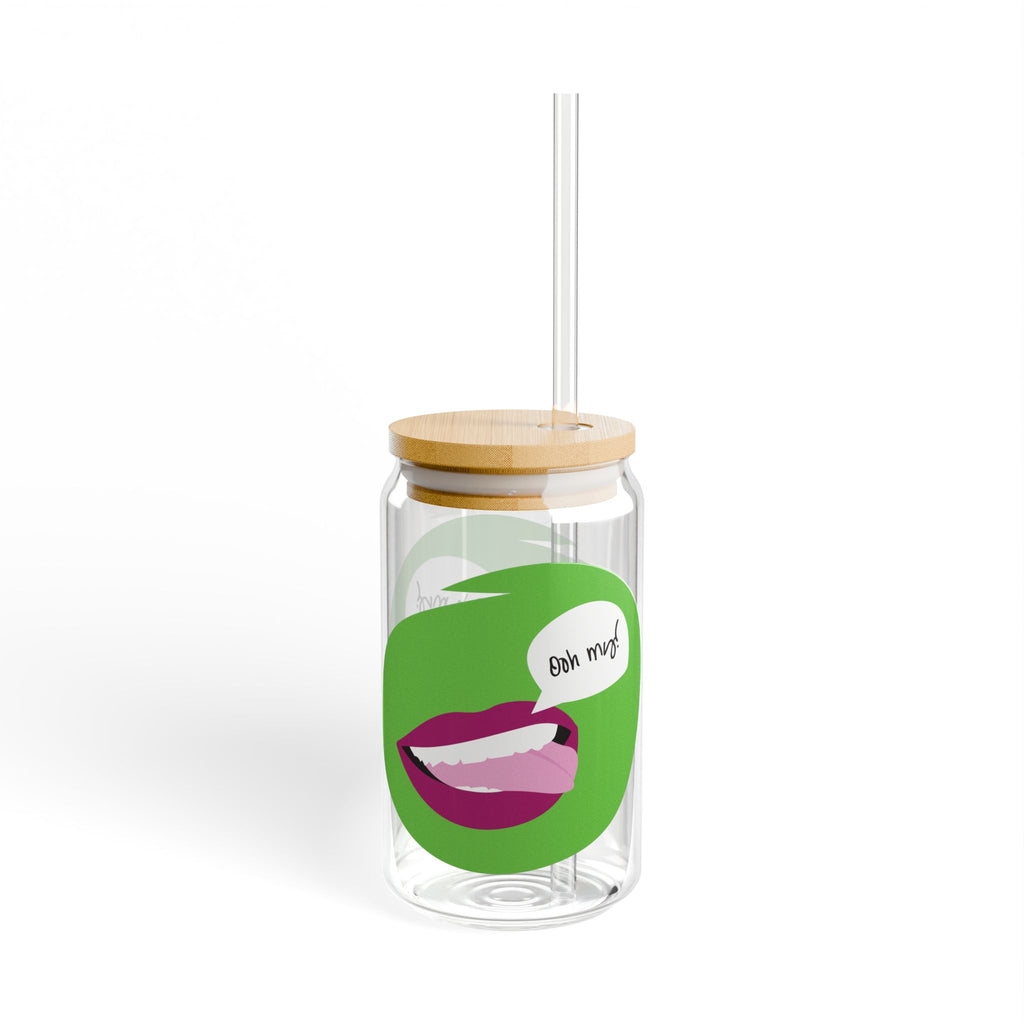 16oz Glass Sipper Cup – Retro Pop-Art Lips Design (“You Up?”)
