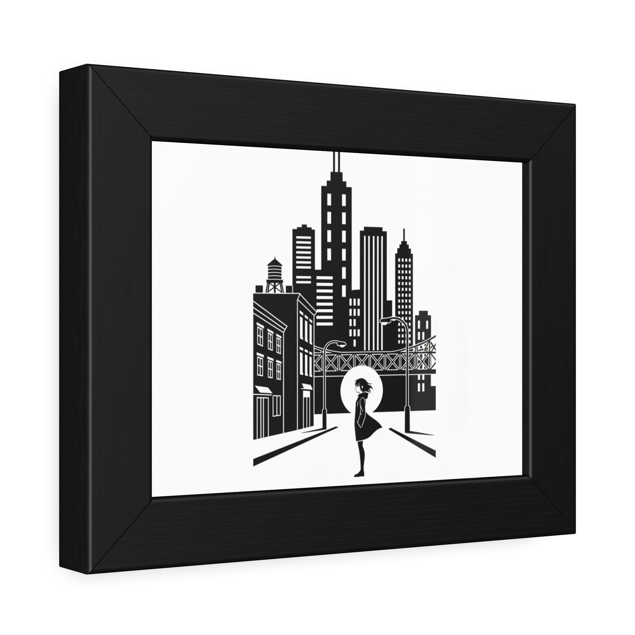 City Skyline Art Print — Framed Black & White Urban Poster