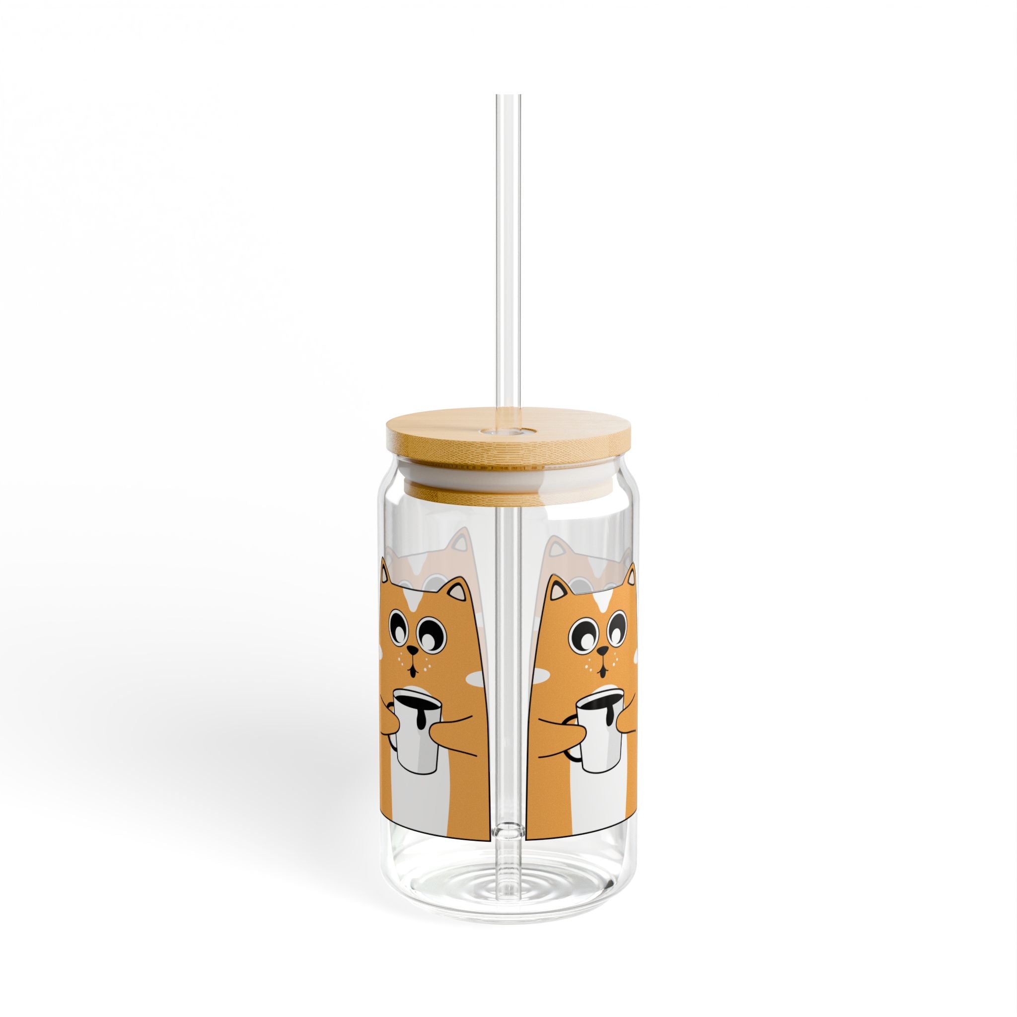 Sipper Glass with Cute Shiba Inu Coffee Design