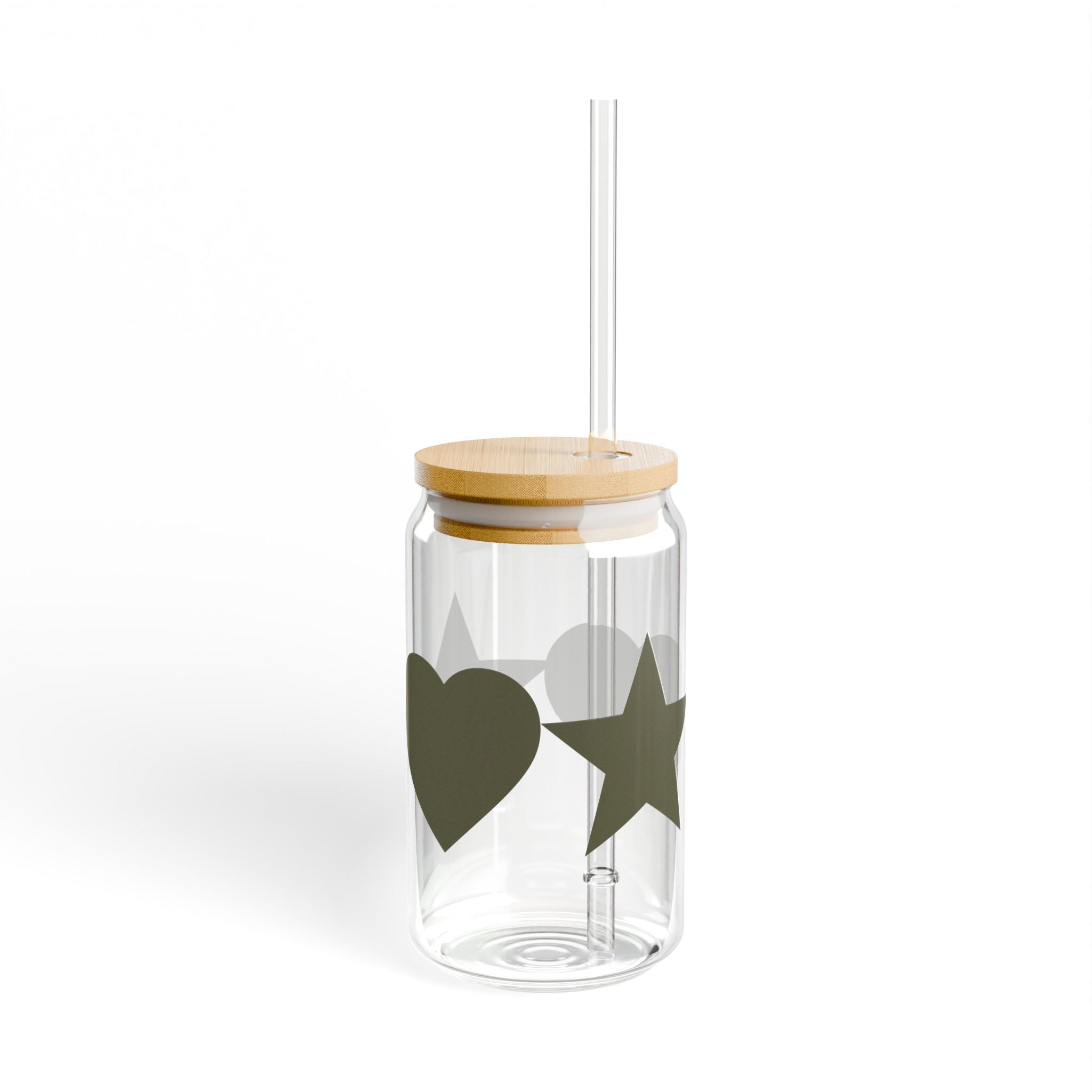 Heart & Star 16oz Sipper Glass — Bamboo Lid Tumbler, Reusable Straw
