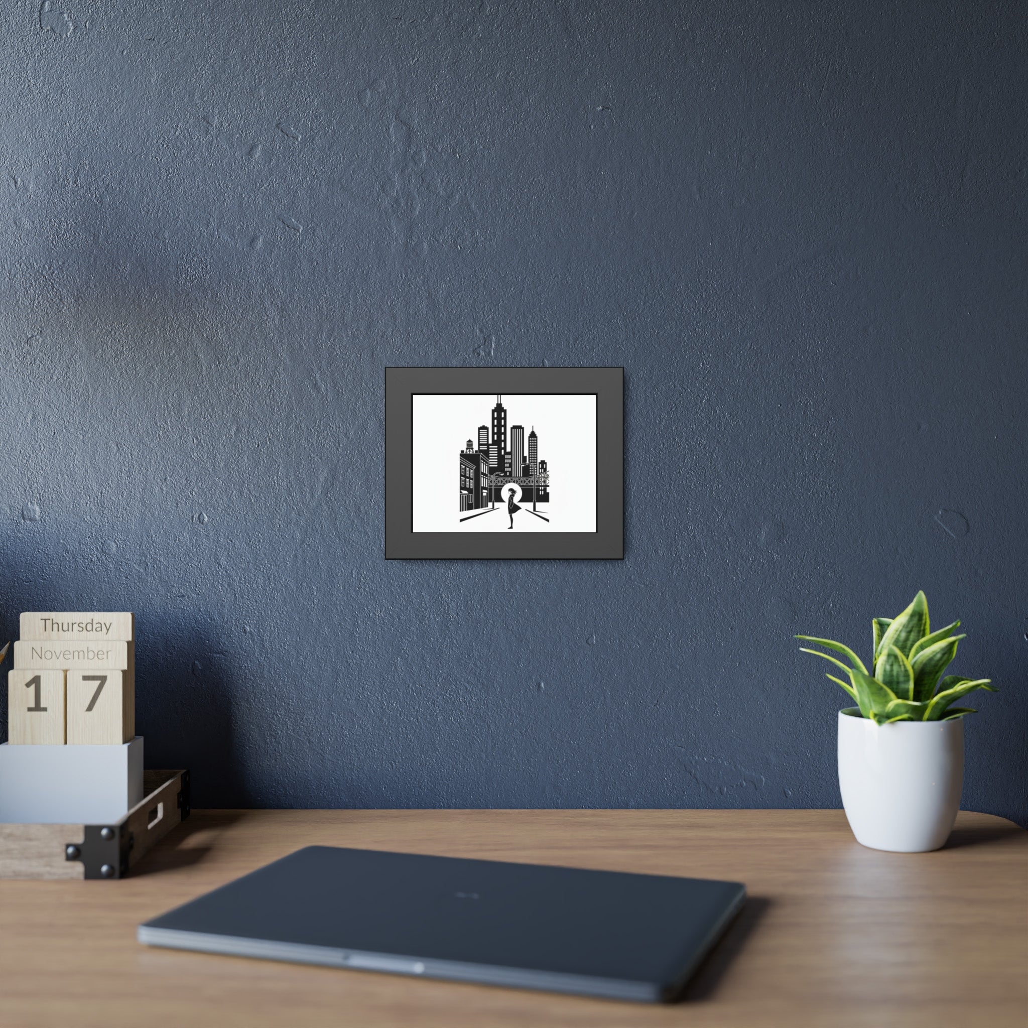 City Skyline Art Print — Framed Black & White Urban Poster