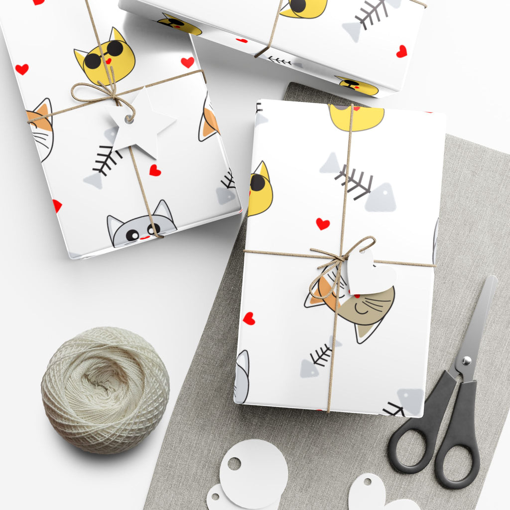Cute Kitty Faces & Fishbone Holiday gift Wrapping Paper