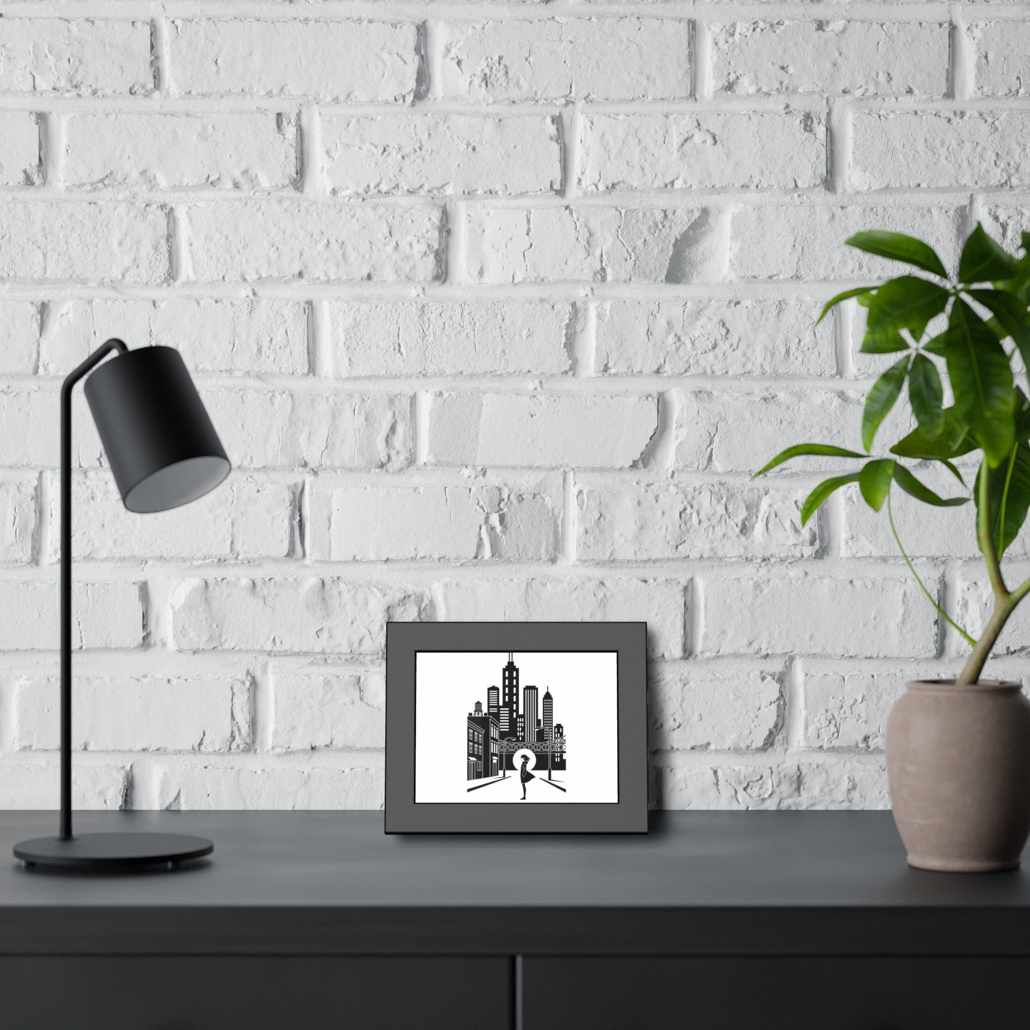 City Skyline Art Print — Framed Black & White Urban Poster