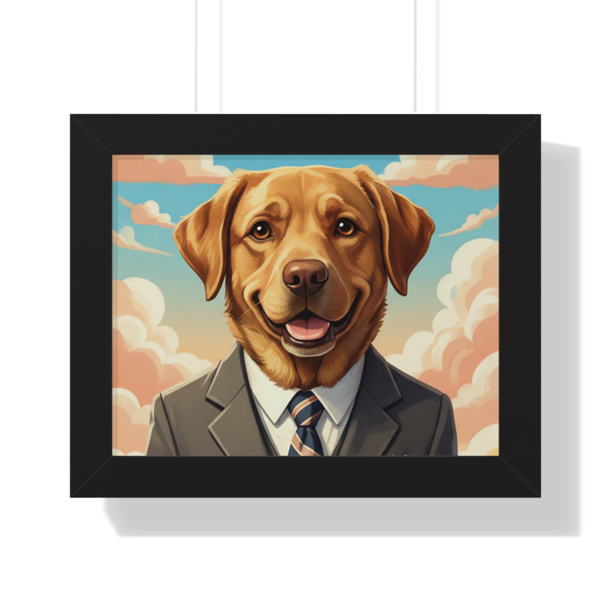 Framed Poster — Portrait of Labrador in Suit (Whimsical Dog Wall Art)