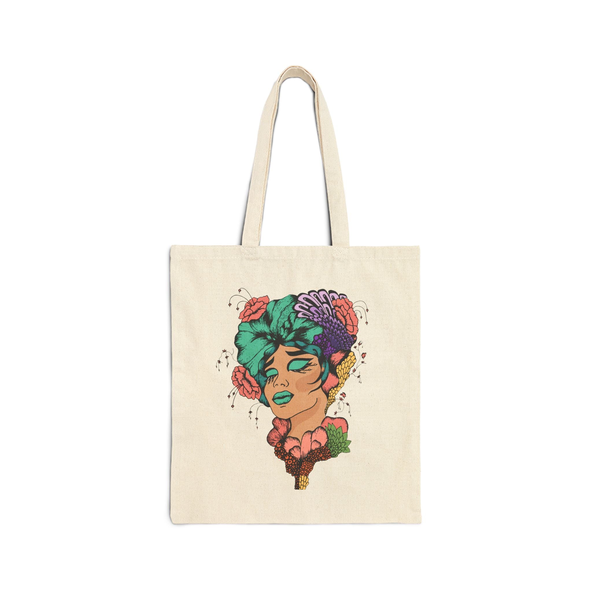 Cotton Canvas Tote Bag with Woman Head.