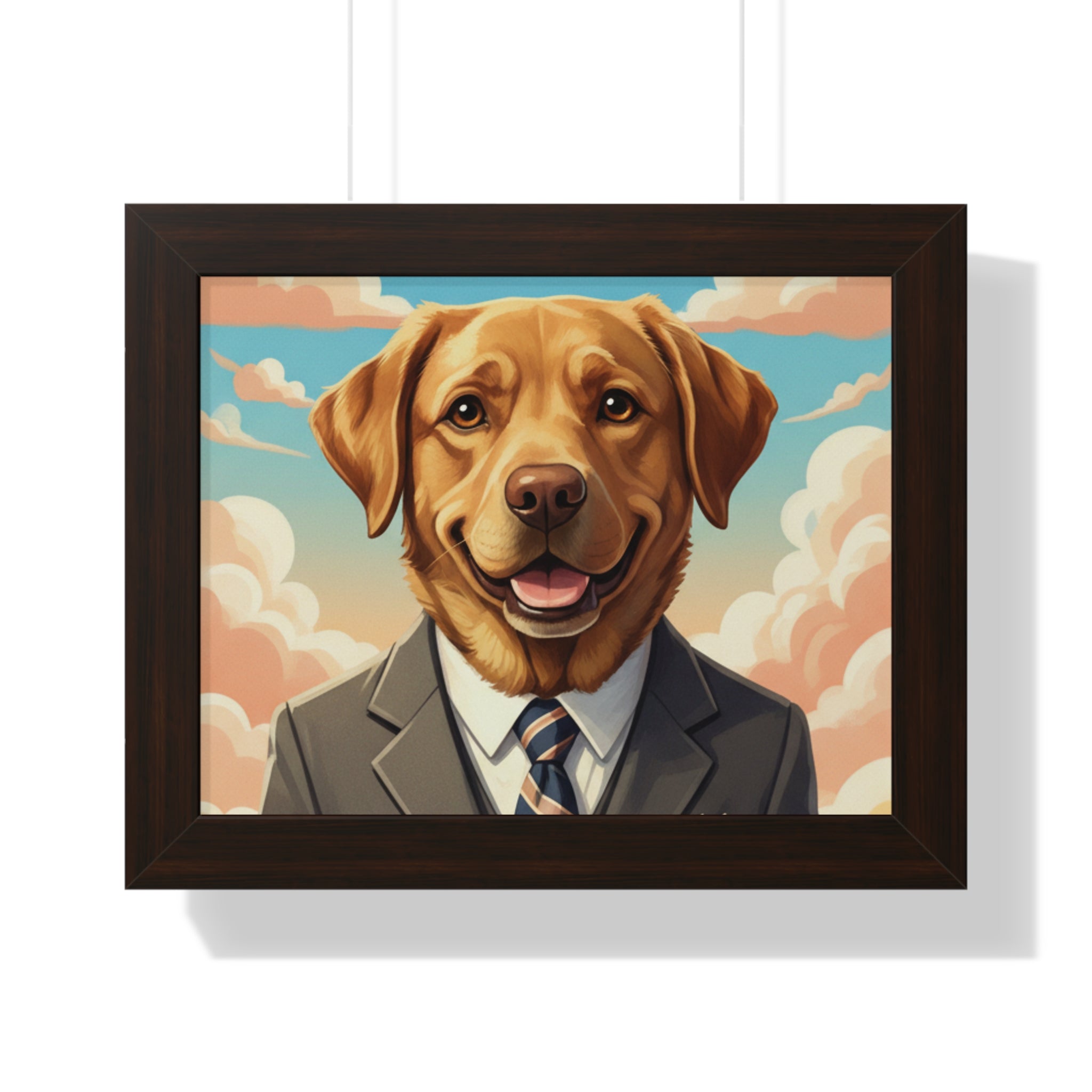 Framed Poster — Portrait of Labrador in Suit (Whimsical Dog Wall Art)
