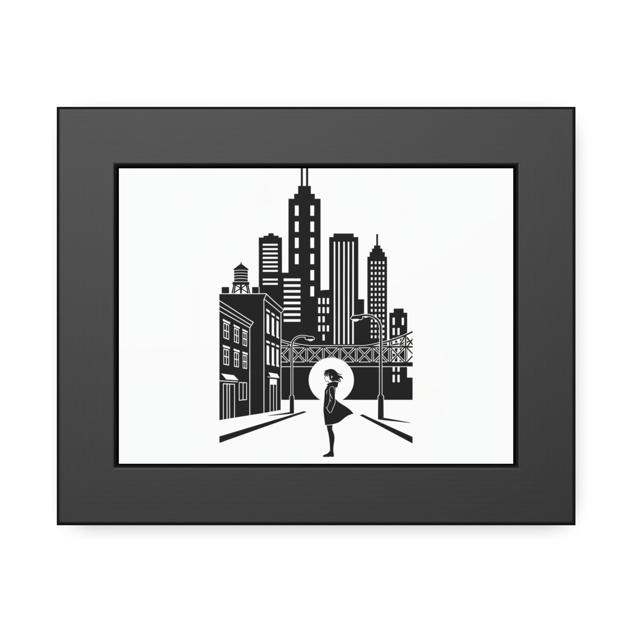 City Skyline Art Print — Framed Black & White Urban Poster