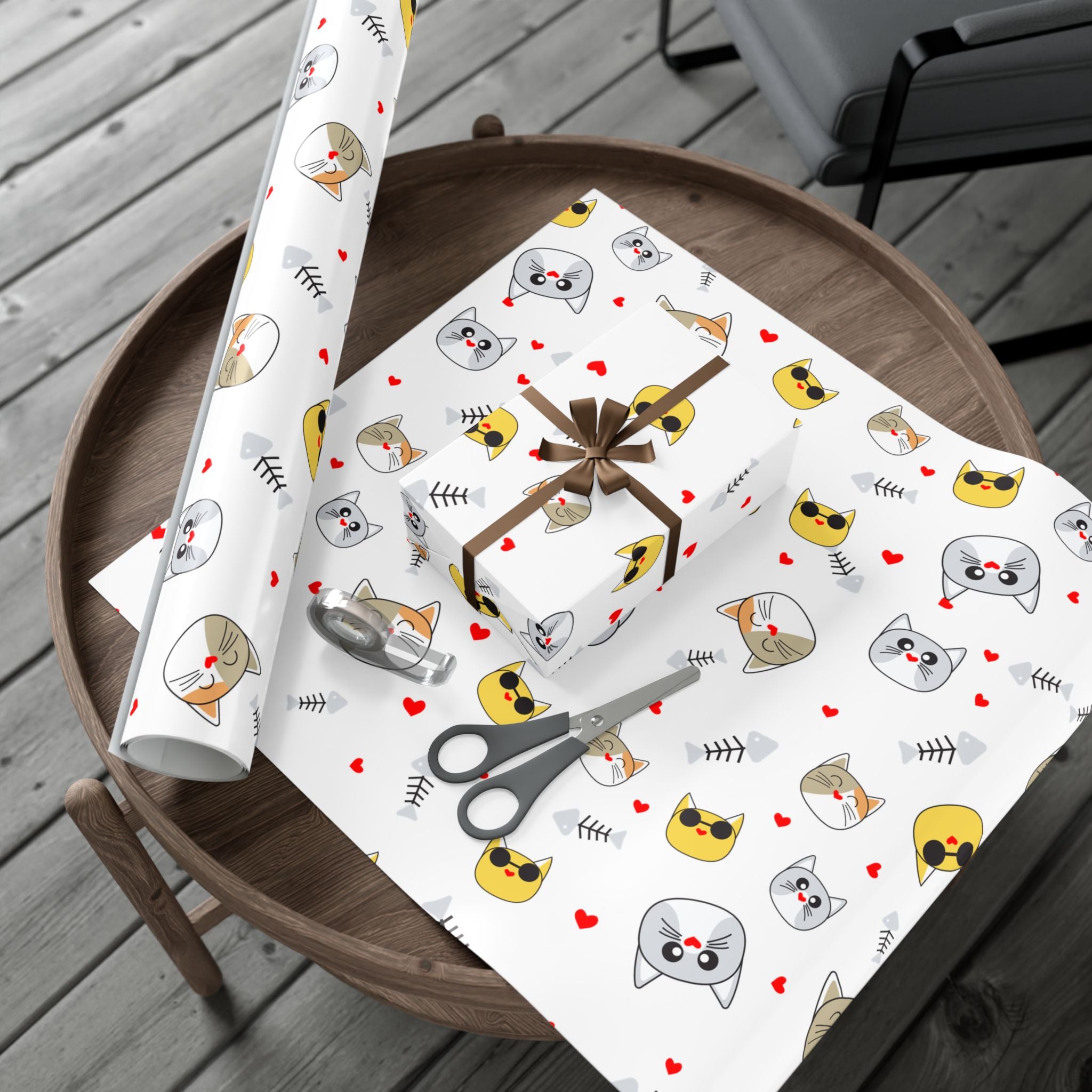Cute Kitty Faces & Fishbone Holiday gift Wrapping Paper
