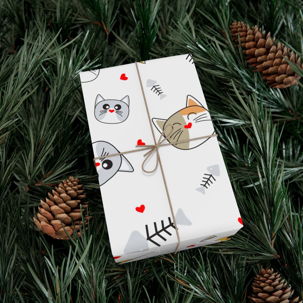 Cute Kitty Faces & Fishbone Holiday gift Wrapping Paper