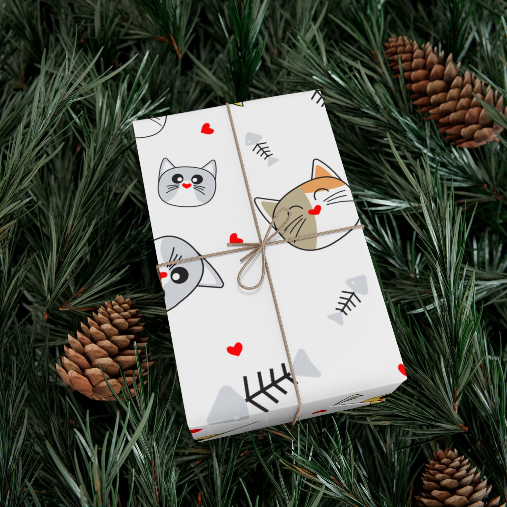 Cute Kitty Faces & Fishbone Holiday gift Wrapping Paper