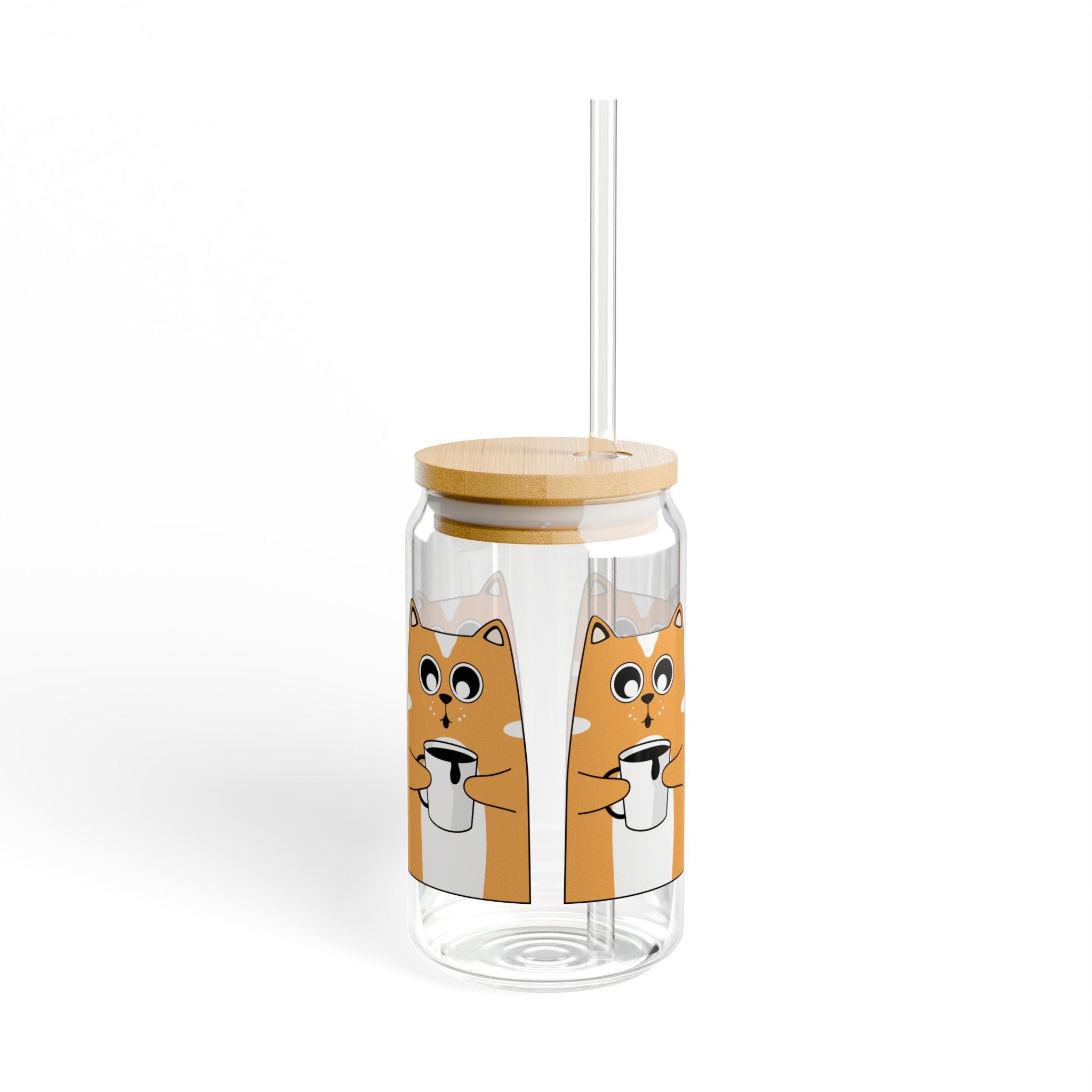 Sipper Glass with Cute Shiba Inu Coffee Design