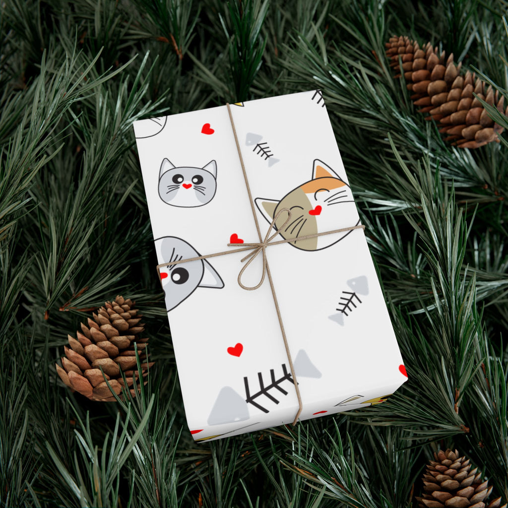 Cute Kitty Faces & Fishbone Holiday gift Wrapping Paper