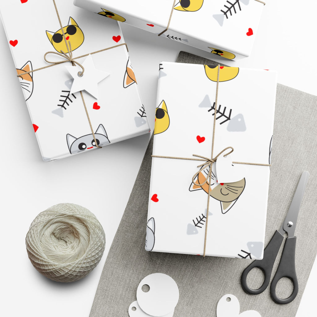 Cute Kitty Faces & Fishbone Holiday gift Wrapping Paper