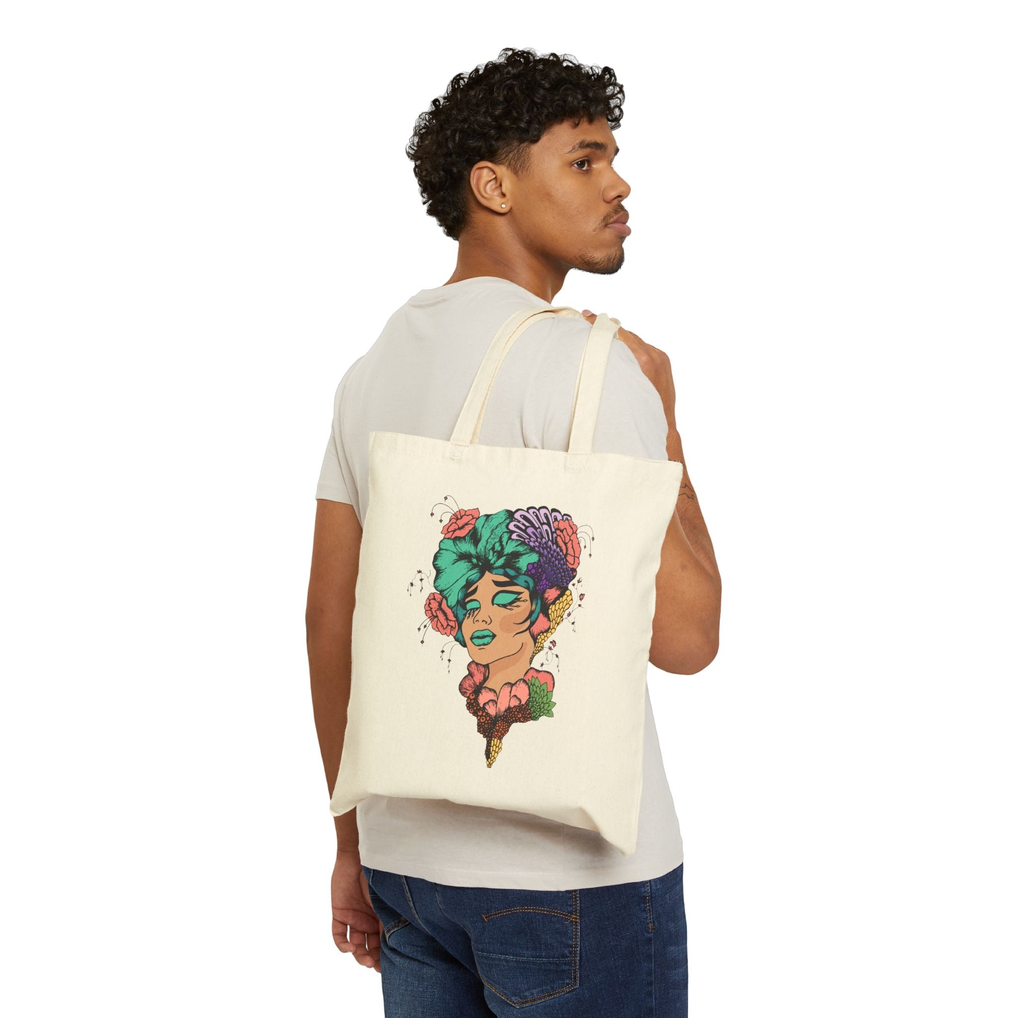 Cotton Canvas Tote Bag with Woman Head.