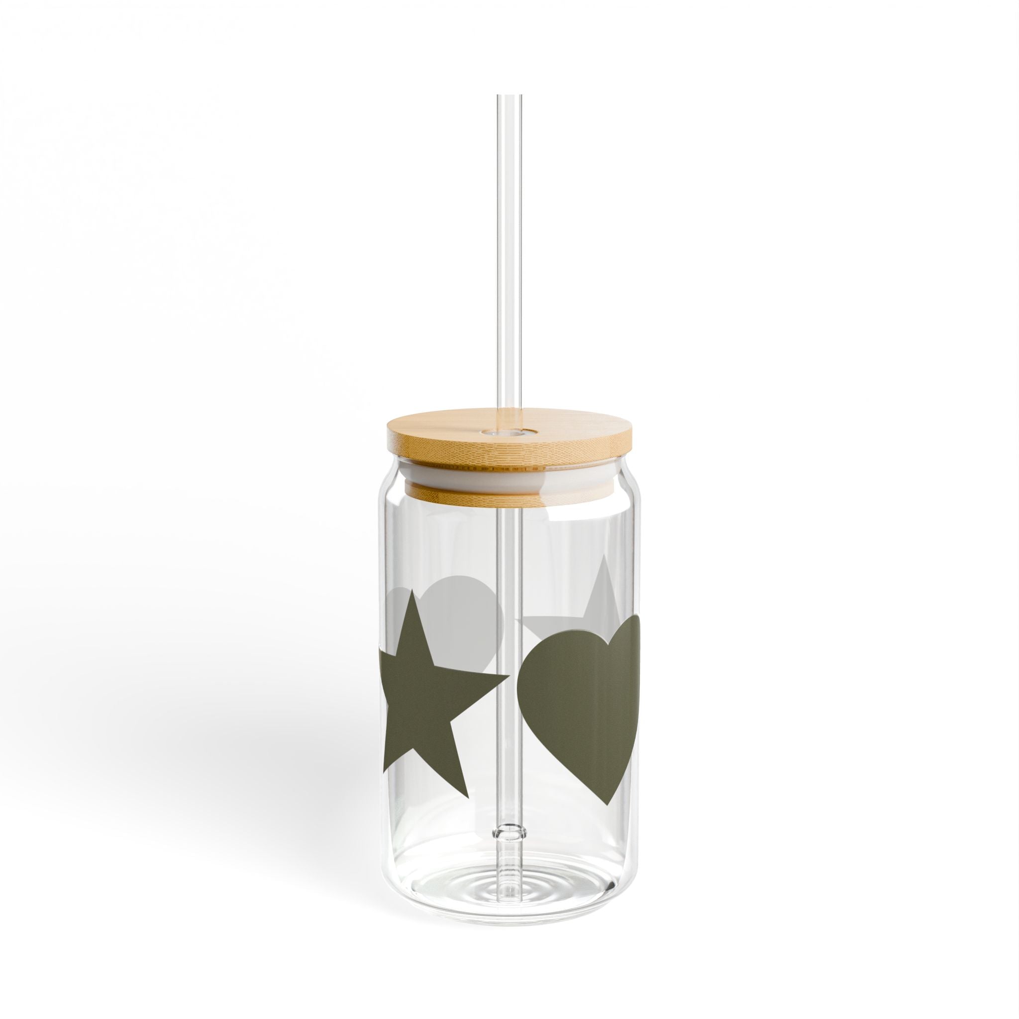 Heart & Star 16oz Sipper Glass — Bamboo Lid Tumbler, Reusable Straw