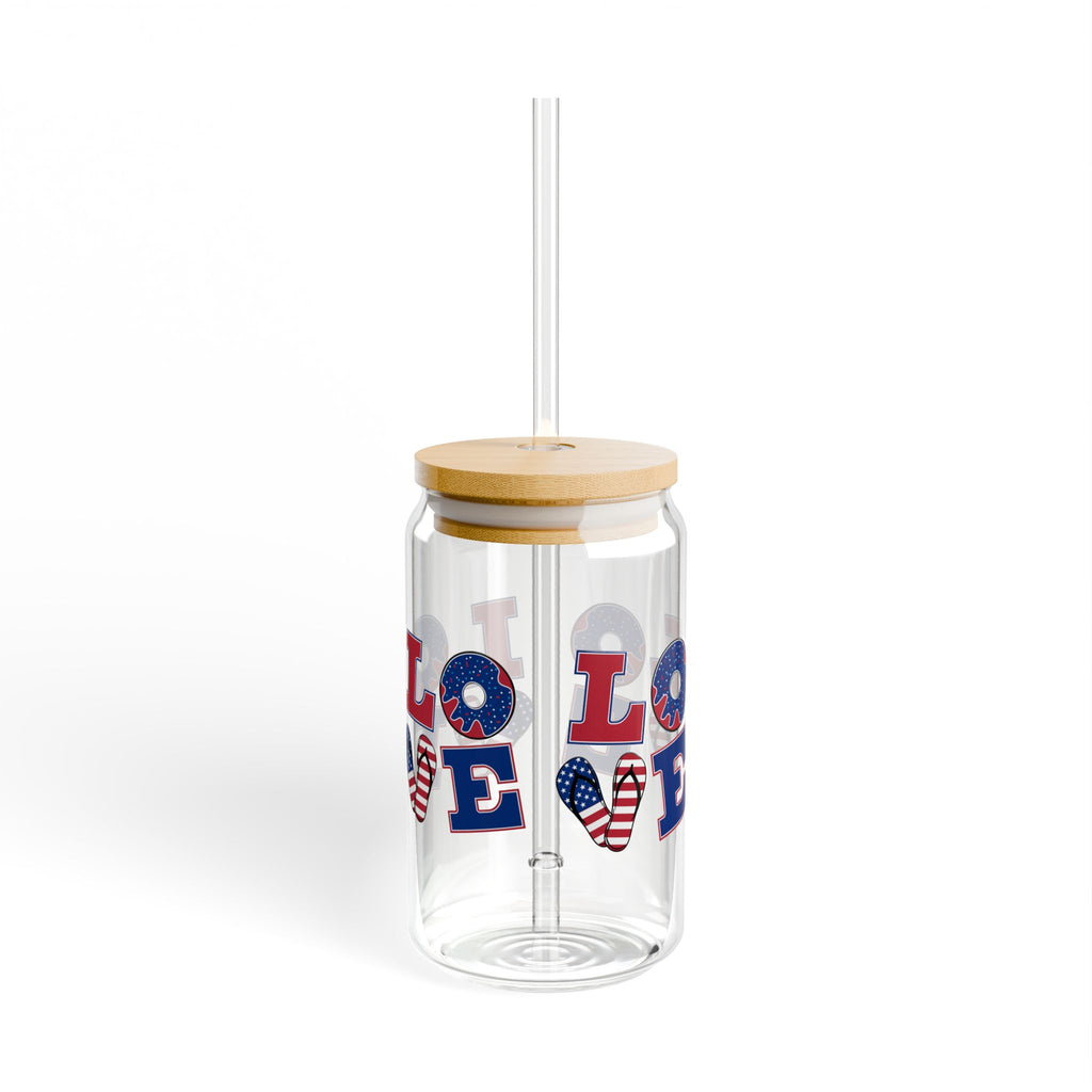 Patriotic 'Love' USA Flag Heart Summer Drink Tumbler