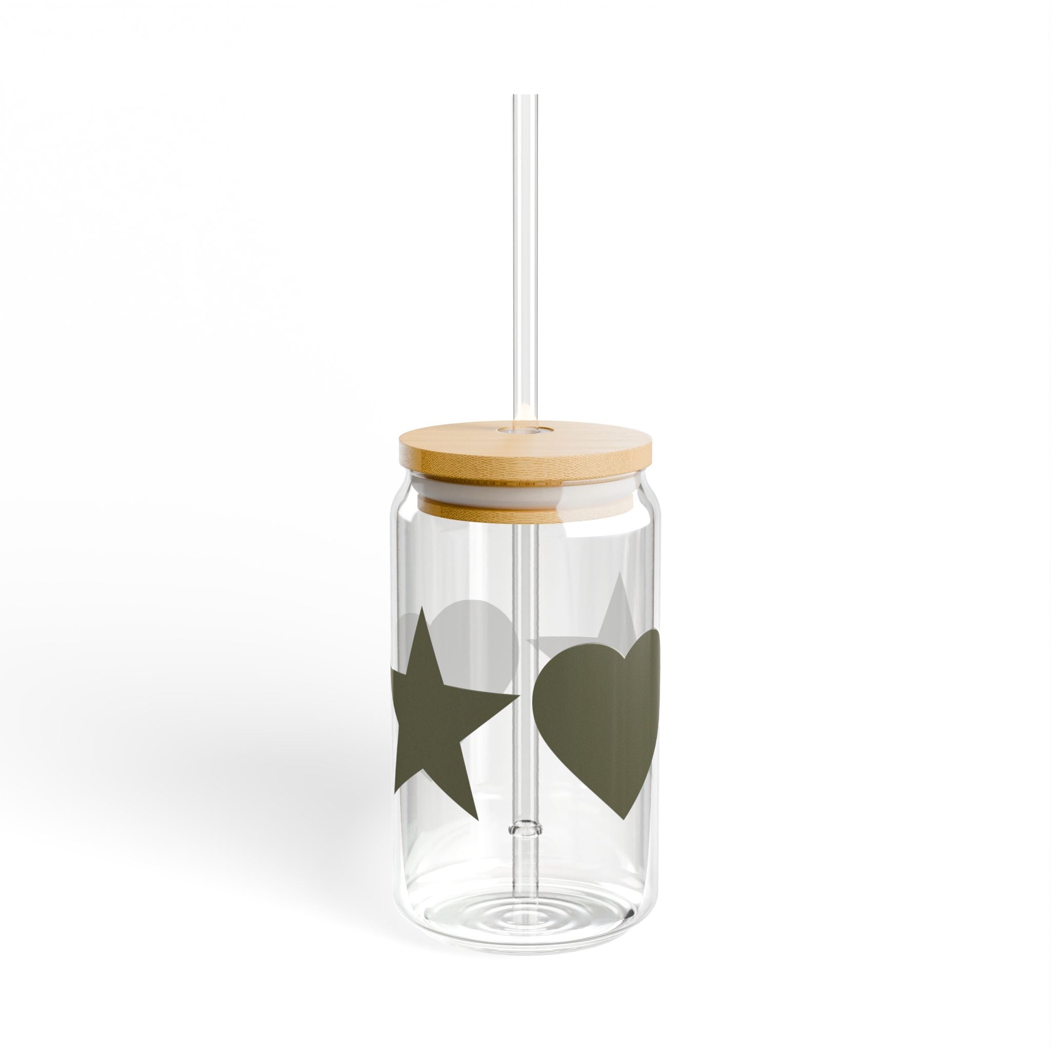 Heart & Star 16oz Sipper Glass — Bamboo Lid Tumbler, Reusable Straw