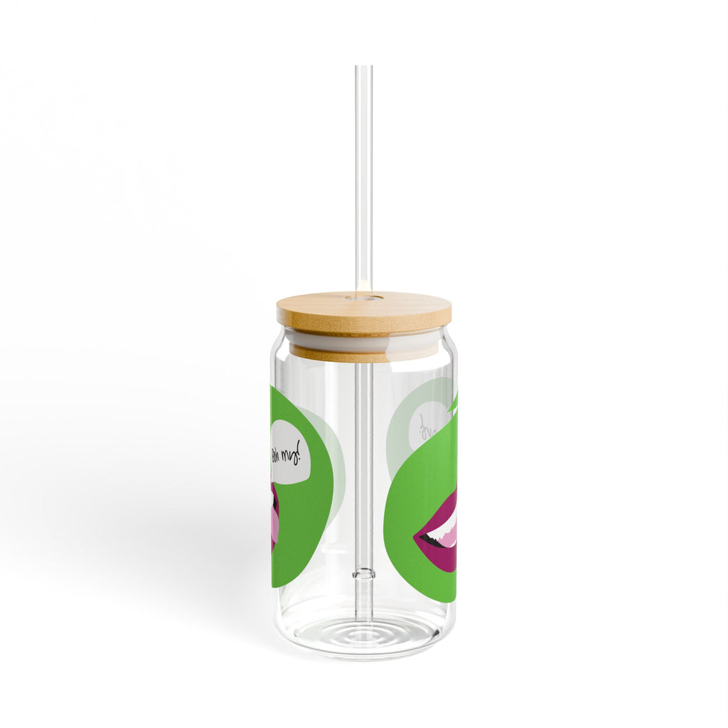 16oz Glass Sipper Cup – Retro Pop-Art Lips Design (“You Up?”)