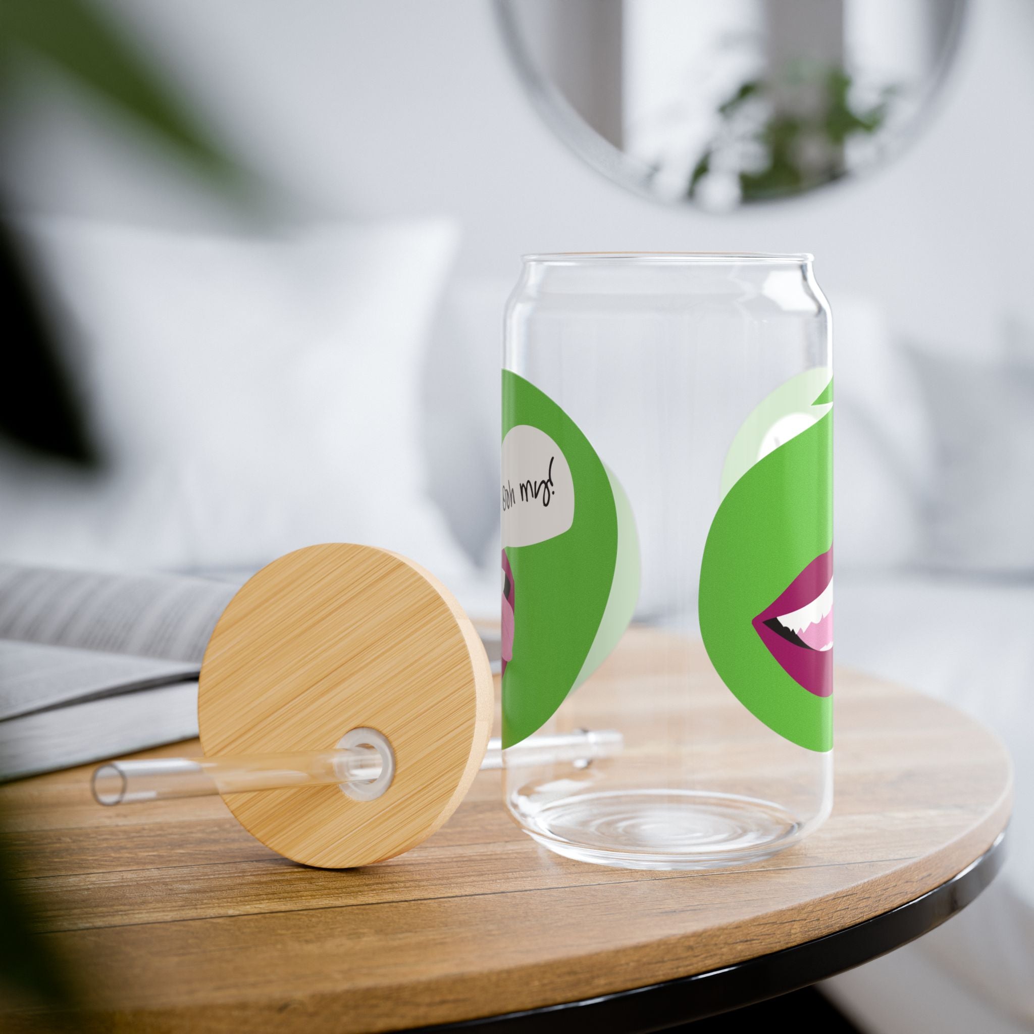 16oz Glass Sipper Cup – Retro Pop-Art Lips Design (“You Up?”)