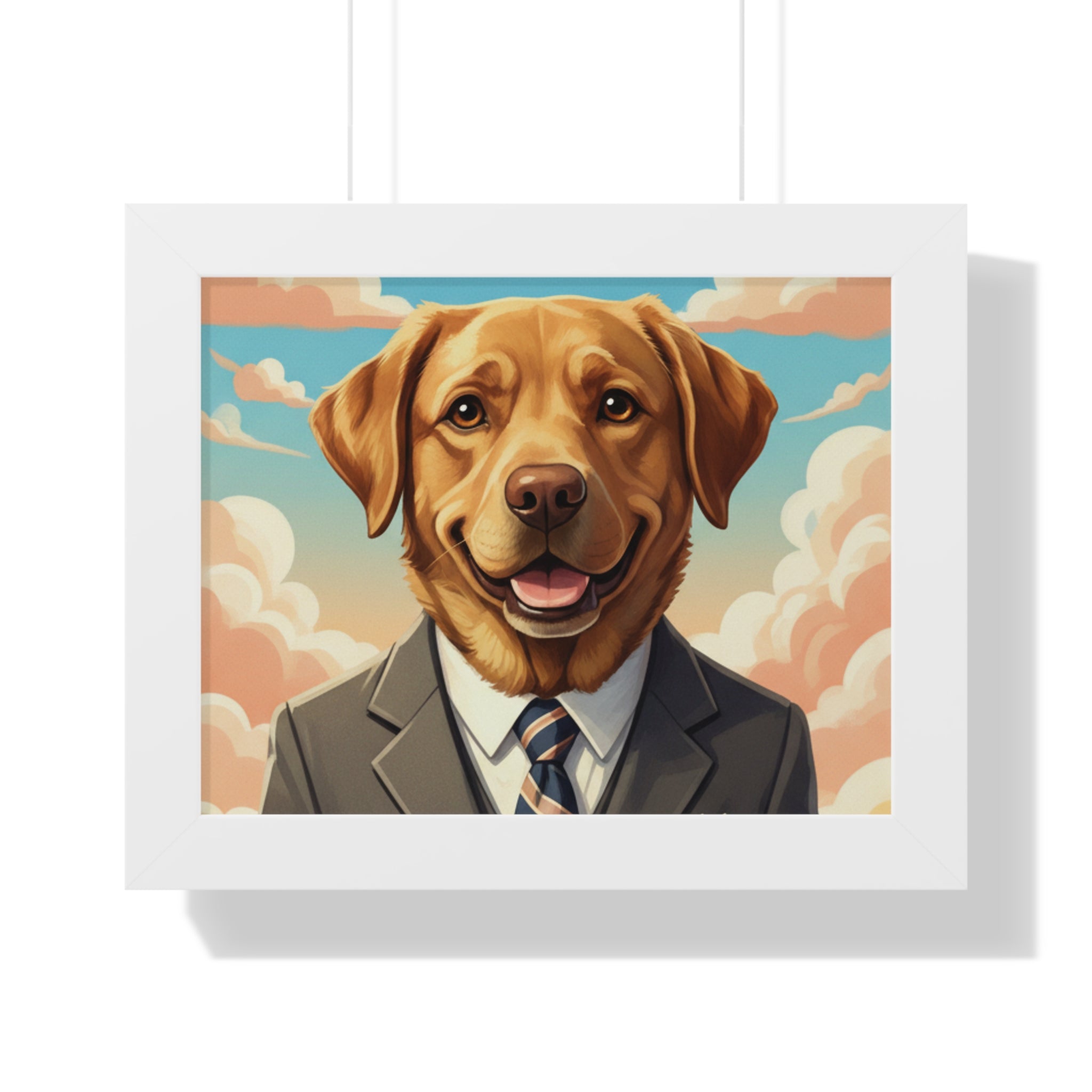 Framed Poster — Portrait of Labrador in Suit (Whimsical Dog Wall Art)
