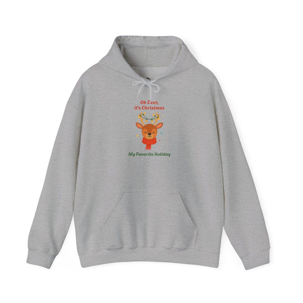 Christmas Reindeer Hoodie - "Oh Deer, It's Christmas" Holiday Sweatshirt